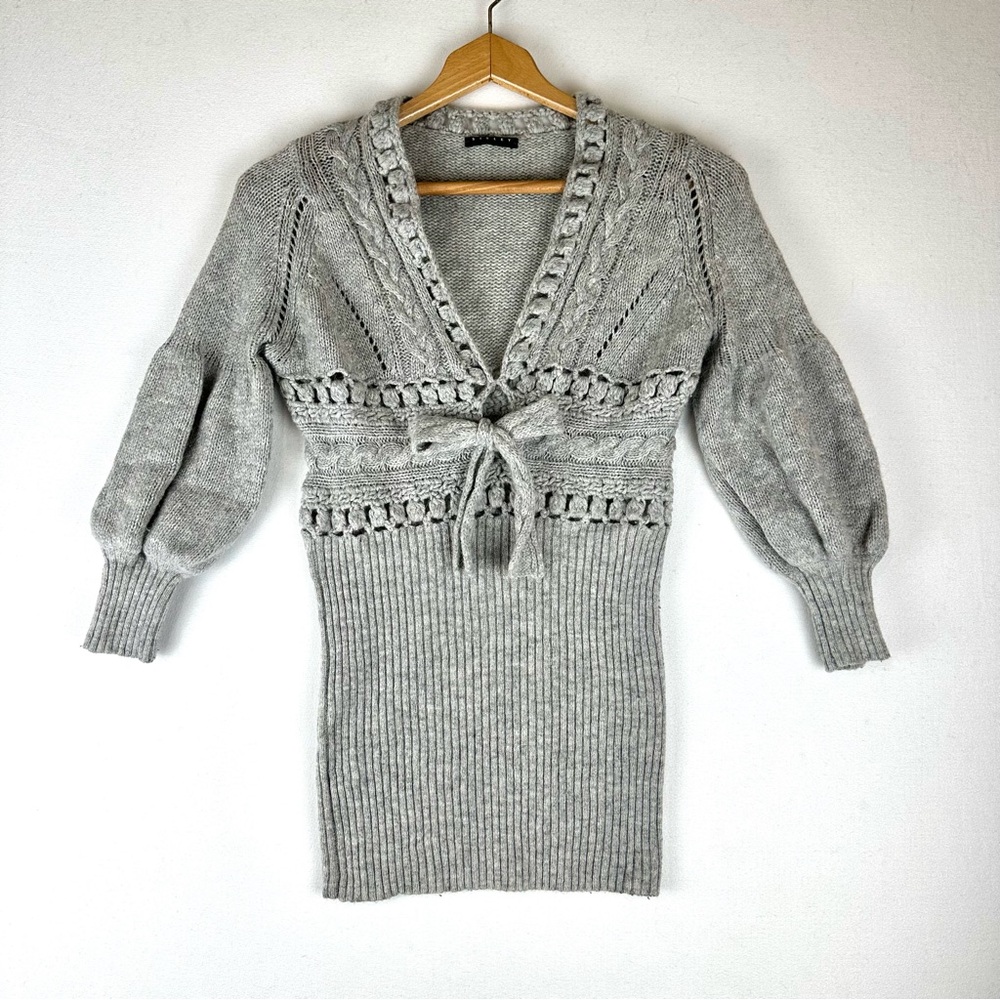 Sisley Wool Blend Crochet Detail Sweater Puff Sleeve